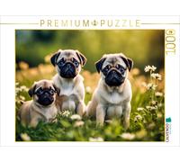 CALVENDO Puzzle Puppies in a meadow | 1000 pieces, finished size 25.2 × 18.9 in