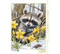 Puzzle · Raton Laveur Entre Les Arbres au Printemps | Illustration d'un mignon raton laveur parmi les arbres au… · 1000 pièces · Format assemblé 64 × 48 cm · CALVENDO Puzzle