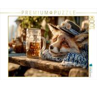CALVENDO Puzzle Renard Amusant avec Chapeau Traditionnel et chope à Table | 1000 pièces - Taille de la Pose : 64 x 48 cm - Puzzle Photo pour des Heures heureuses