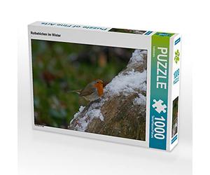 CALVENDO Puzzle Rotkehlchen im Winter 1000 Teile Puzzle quer 1000 Pieces 64 x 48 cm from Kattobello