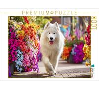 Puzzle · Le samoyède en été | Promenade dans la mer de fleurs · 1000 pièces · Format assemblé 64 × 48 cm · CALVENDO Puzzle