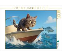 CALVENDO Puzzle se rapproche d'un Petit Morceau - Chat de Dessin animé en Train de pêcher | 1000 pièces - Taille de la Ponte 64 x 48 cm - Puzzle Photo pour des Heures heureuses
