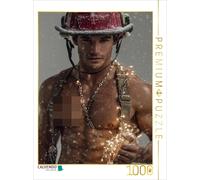 CALVENDO Puzzle Sexy firefighter with bare torso and fairy lights | 1000 pieces,