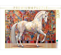 CALVENDO Puzzle Silver white elegance - Noble white horse against mosaic backgro