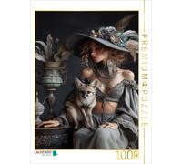 CALVENDO Puzzle Sinnliche Femme Fatale mit einem Silberfuchs auf dem Schoß | 100