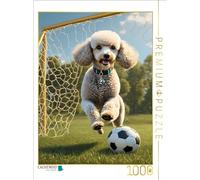 CALVENDO Puzzle Sport de Caniche - Caniche Blanc Jouant au Football | 1000 pièces de Taille de Ponte 48 x 64 cm Puzzle Photo pour des Heures heureuses