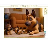 CALVENDO Puzzle Stolze Schäferhund Mutter mit Welpen | 1000 Teile Lege-Größe 64x