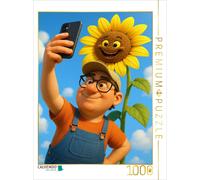 CALVENDO Puzzle Stolzer Gärtner mit Sonnenblumen Selfie | 1000 Teile Lege-Größe