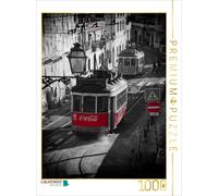 CALVENDO Puzzle Straßenbahnbegegnung in Lissabon | 1000 Teile Lege-Größe 64x48cm