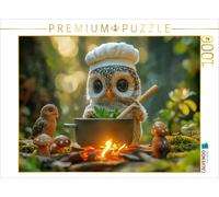 CALVENDO Puzzle Chouette Mignonne Qui Cuisine au feu de Camp - Délicieux Plats de la forêt de la cuisinière Hibou - 1000 pièces - Taille de la Pose : 64 x 48 cm - Puzzle Photo pour des Heures