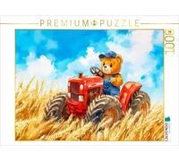 CALVENDO Puzzle Teddy fährt Traktor im Weizenfeld | 1000 Teile Lege-Größe 64 × 4