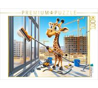 CALVENDO Puzzle The skillful giraffe as window cleaner: high up for a clear view