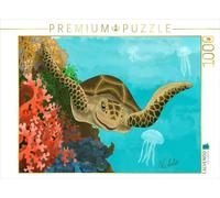 CALVENDO Puzzle Tortue de Mer Joyeuse dans Le récif de Corail | 1000 pièces Taille de la Ponte 64 x 48 cm Puzzle Photo pour des Heures heureuses