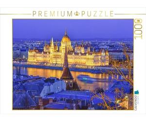 CALVENDO Puzzle Traumhafter Blick über Die Donau Auf das Parlament Von der Fischerbastei aus, zur blauen Stunde | 1000 Teile Lege-Größe 64x48cm Foto-Puzzle für glückliche Stunden