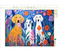 CALVENDO Puzzle Trois Chiens Assis Entre des Fleurs dans Le Jardin | 1000 pièces de Taille de Ponte 64 x 48 cm Puzzle Photo pour des Heures heureuses