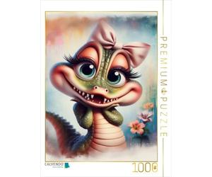 CALVENDO Puzzle Un Mignon Petit Crocodile Fille Tresse Un nœud Rose | 1000 pièces de Taille 48 x 64 cm Puzzle Photo pour des Heures heureuses