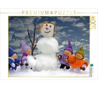 CALVENDO Puzzle Vier kleine Wichtel bauen eine Schneefrau 1000 Teile Puzzle quer