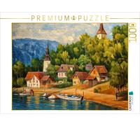 Puzzle · Village au Bord d'un Petit lac de baignade | Une architecture idyllique dans le paysage · 1000 pièces · Format assemblé 64 × 48 cm · CALVENDO Puzzle
