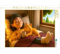 CALVENDO Puzzle Warme Socken im Sommer - Chillen mit Katze und Kaffee | 1000 Tei