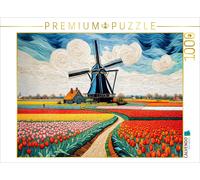 CALVENDO Puzzle Windmill with a colorful sea of tulips in spring | 1000 pieces,