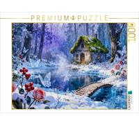 CALVENDO Puzzle Winter cottage by the stream with bridge and enchanting roses |