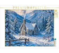CALVENDO Puzzle Winter cottage in the mountain forest with fence and forest bird