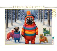 CALVENDO Puzzle Winter dressed dogs walking through the forest in the snow | 100