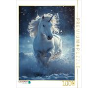 CALVENDO Puzzle Winter trails: A white unicorn in a blue snow dance | 1000 piece