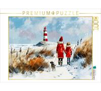 CALVENDO Puzzle Promenade d'hiver avec Chien sur la mer Peinture Aquarelle | 1000 pièces Taille de la Ponte 64 x 48 cm Puzzle Photo pour des Heures heureuses