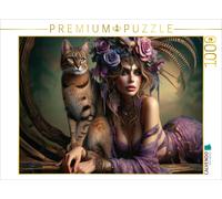 CALVENDO Puzzle Femme allongée sur Le Ventre, à côté de soi Un Chat Gracieux | 1000 pièces de Ponte Taille 64 x 48 cm Puzzle Photo pour des Heures heureuses