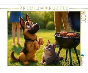CALVENDO Puzzle y a-t-il Quelque Chose pour Nous ? - Berger et Chat Mendiant sur Le Barbecue | 1000 pièces de Taille de Pose 64 x 48 cm Puzzle Photo pour des Heures heureuses