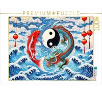 CALVENDO Puzzle Yin et Yang - Koi et Dragon dans Le Style de Peinture Asiatique | 1000 pièces de Taille de Pose 64 x 48 cm Puzzle Photo pour des Heures heureuses