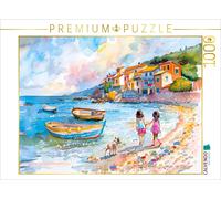 CALVENDO Puzzle Zwei Kinder mit Hund an mediterranem am Bootsstrand | 1000 Teile