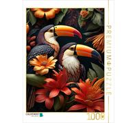 CALVENDO Puzzle Deux Toucans avec becs Lumineux Entre Fleurs Oranges | 1000 pièces Taille de la Pose 48 x 64 cm Puzzle Photo pour des Heures heureuses