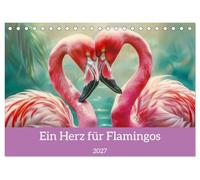 CALVENDO - Un cœur pour flamants roses (calendrier de table 2027 DIN A5 paysage), calendrier mensuel : oiseaux de colonie à pattes longues avec une magnifique robe à plumes