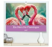 CALVENDO - Un cœur pour flamants roses (calendrier mural 2027 de qualité supérieure DIN A2 paysage) - Impression artistique brillante : oiseaux de colonie à jambes longues avec une magnifique robe à