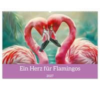 CALVENDO - Un cœur pour flamants roses (calendrier mural 2027 DIN A2 paysage), calendrier mensuel : oiseaux de colonie à pattes longues avec une magnifique robe à plumes
