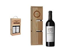 Calvet - Coffret cadeau de 2 bouteilles de vin rouge Réserve, Bordeaux en caisse bois & Château Cap l'Ousteau - Coffret Vin Rouge Grand Vin Médoc - Mini Cave à vin caisse bois