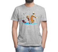 Calvin and Hobbes Dancing with Music T-shirt classique à col rond et manches courtes pour homme, gris, M