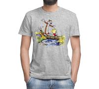Calvin and Hobbes T-shirt classique à col rond et manches courtes pour homme, gris, XXL