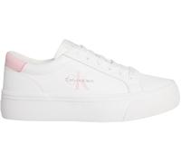 Calvin Klein Baskets Vulcanisées Femme Logo Tag en Cuir, Blanc (Bright White/Sweet Pink), 40