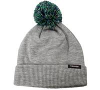 Calvin Klein Bonnet tricoté à pompons pour homme 2025 Linden, Argent chiné, Taille unique