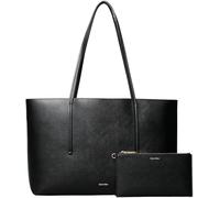 Calvin Klein Cabas Sac Femme Foil Logo Pochette Amovible, Noir (Black/Toasted Coconut), Taille Unique