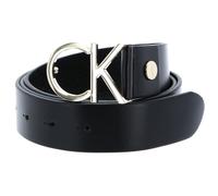 Calvin Klein Ceinture Femme Ck Logo Belt 3.5 cm Ceinture Cuir, Noir (Black Leather/Light Gold Buckle), 75 cm