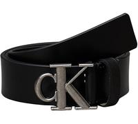 Calvin Klein Ceinture Homme Monogram Plaque Buckle 3,5 cm Cuir, Noir (Black/Antique Silver), 120 cm