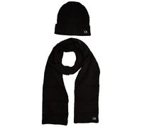 Calvin Klein Coffret Cadeau avec Bonnet et écharpe pour Homme Temps Froid, Rayures Noires mélangées, Taille Unique
