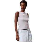 Calvin Klein Débardeur Femme Woven Label Cotton Rib avec Logo, Gris (Bc06 Grey Heather), S