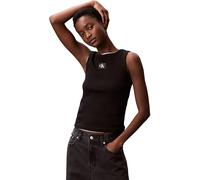 Calvin Klein Débardeur Femme Woven Label Cotton Rib avec Logo, Noir (Black), S