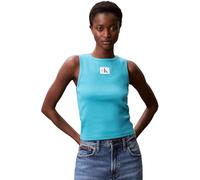 Calvin Klein Débardeur Femme Woven Label Cotton Rib avec Logo, Turquoise (Tuscan Teal), S