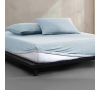 Calvin Klein - Draps de lit pour Grand lit, Ensemble de literie en Jersey de Coton mélangé avec Poches Profondes, Essentiels de literie Super Doux et Confortables (Coton Moderne Turquoise, Grand lit)